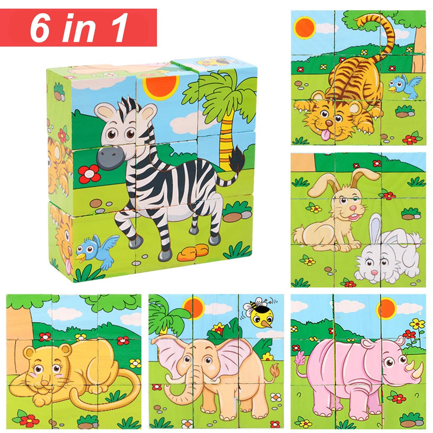 Blocchi di puzzle di animali in legno