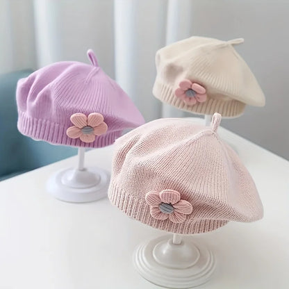 Beretto a maglia ricamato a fiori 