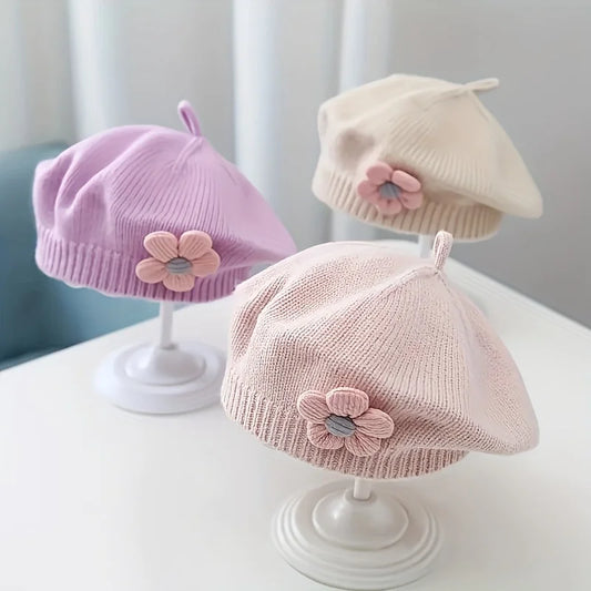 Beretto a maglia ricamato a fiori 