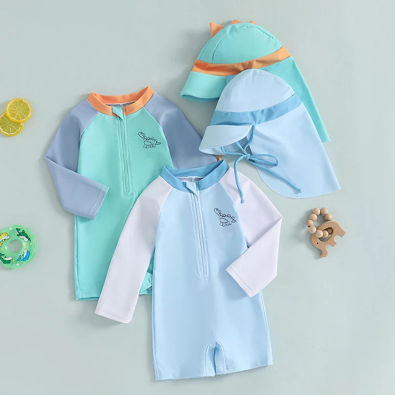 Traje de baño de bebés para niños con sombrero
