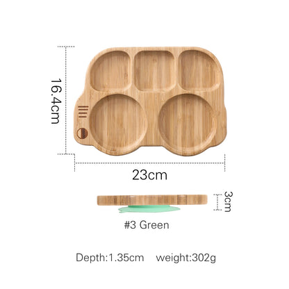 Piatto di alimentazione per bambini in bambù set con cucchiaio in silicone 
