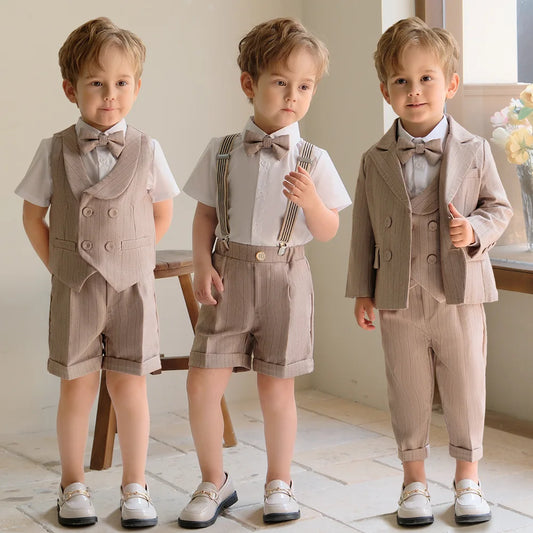 Ragazzi per bambini Khaki Striped Abito set formale lussuoso