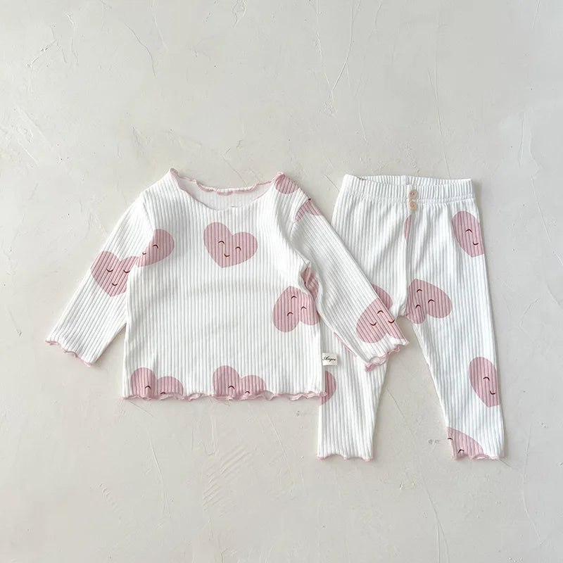 Juego de pijama de bebé de algodón acanalado