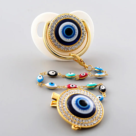 Elegante Pacifier de Evil Eye & Chain Set