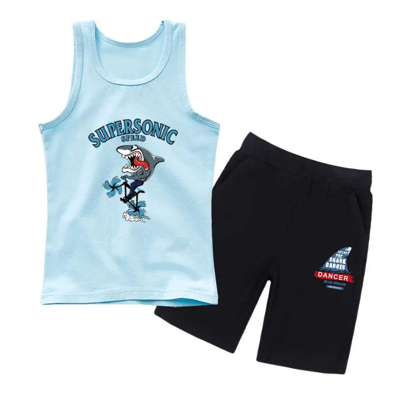 Top e pantaloncini da canotta di squali senza paura