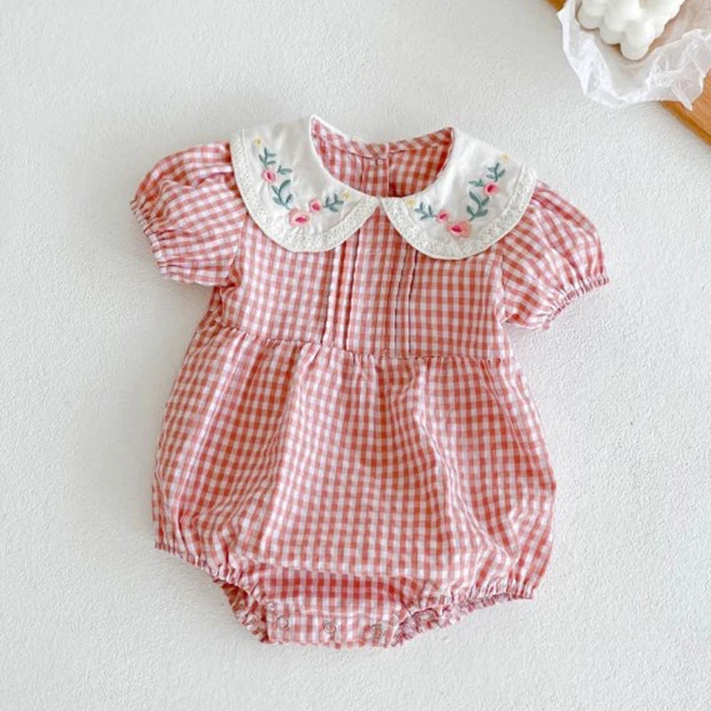 Gingham Blossom Baby Rompper