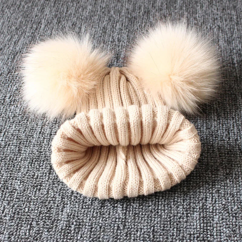Doppio berretto a maglia Pom-Pom 