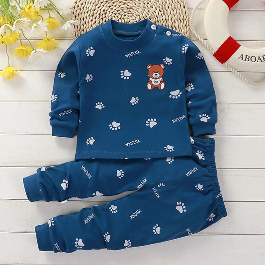 Set de pijama de pistas de oso azul