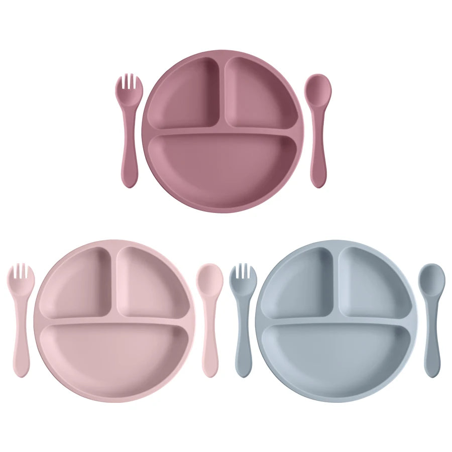 Set di stoviglie per bambini in silicone a 3 pezzi 
