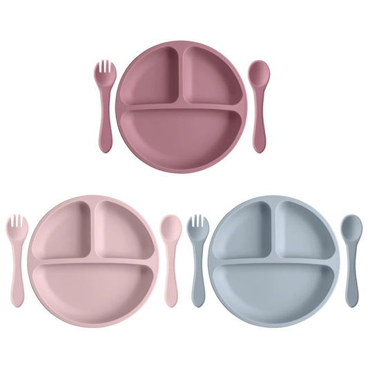 Set di stoviglie per bambini in silicone a 3 pezzi 