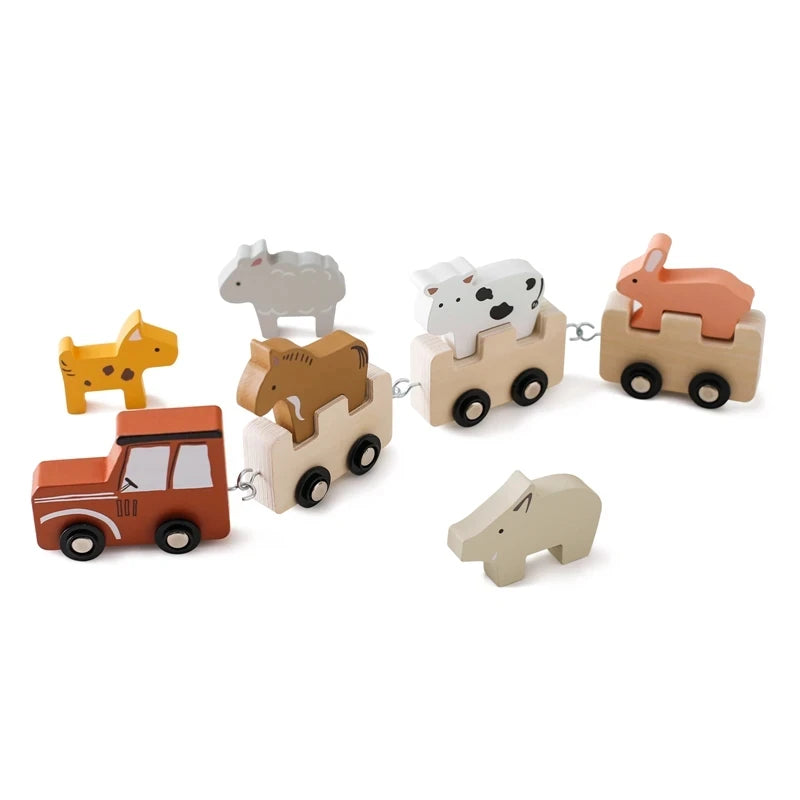 Juego de juguetes de tren de cumpleaños de madera