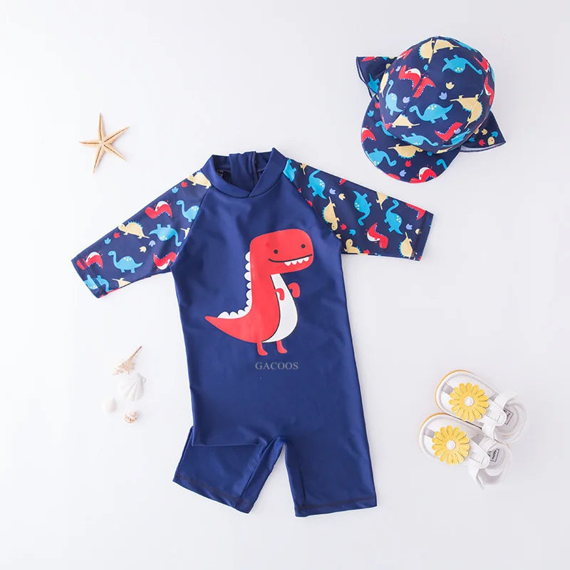 Juego de trajes de baño de niños de flores tropicales con sombrero de sol